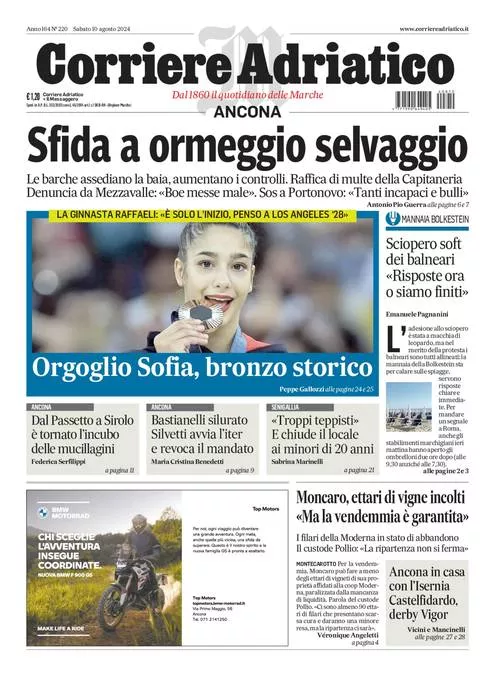 Prima-pagina-corriere adriatico-edizione-di-oggi-10-08-2024